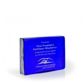 Customized Sargossa Cobalt Horizontal Wedge Recycled Glass Award, 5"  Customized Sargossa Cobalt Horizontal Wedge Recycled Glass Award, 5"