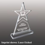 Small Star Topped Triangle Shaped Etched Acrylic Award with Logo