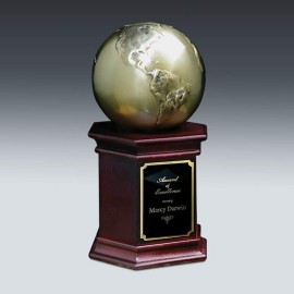 Cast Globe - Antique Gold/Walnut 8" with Logo