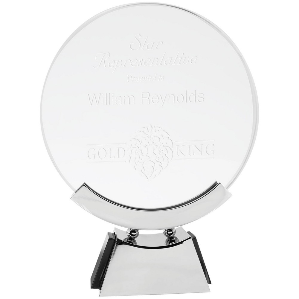 Logo Imprinted 8 1/2" Round Voyager Glass with Silver/Black Base Logo Imprinted 8 1/2" Round Voyager Glass with Silver/Black Base