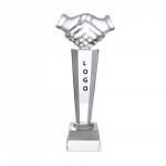 Handshake Crystal Prize Glass Trophy with Logo