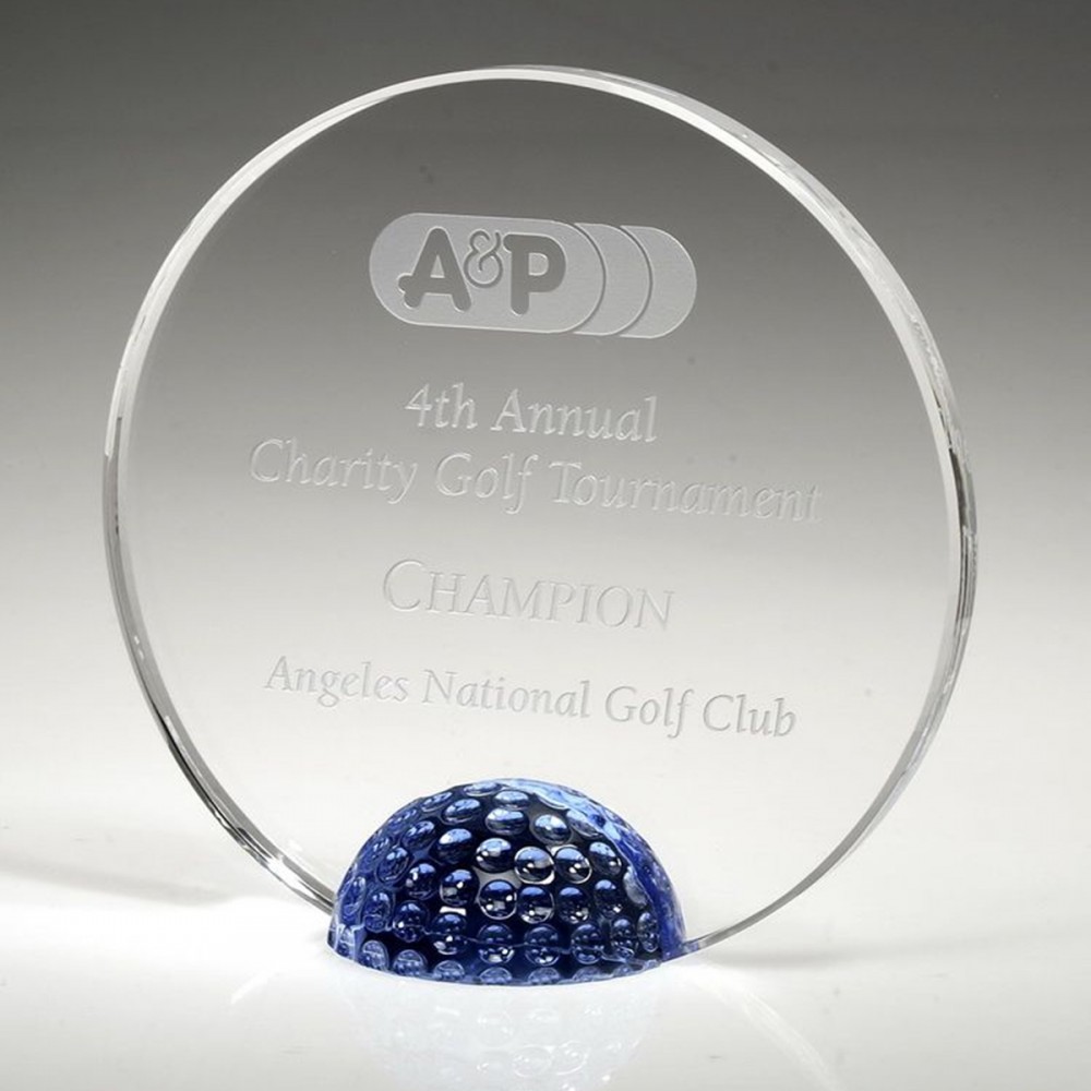 Personalized 6 1/2" Crystal Award - Golf Jeweled Halo Personalized 6 1/2" Crystal Award - Golf Jeweled Halo