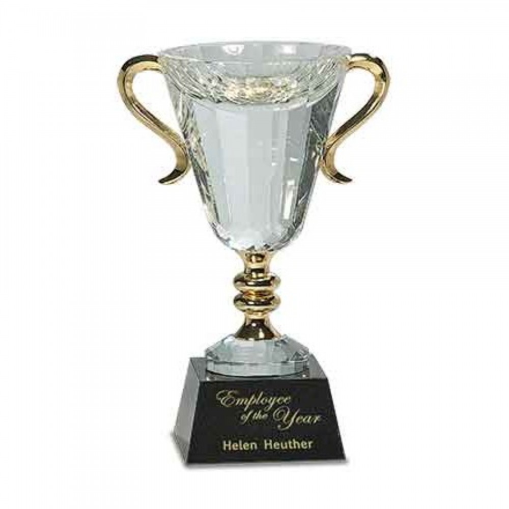 Promotional 10" Crystal Cup with Gold Handles and Stem Award Promotional 10" Crystal Cup with Gold Handles and Stem Award