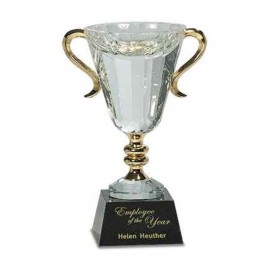 Promotional 10" Crystal Cup with Gold Handles and Stem Award  Promotional 10" Crystal Cup with Gold Handles and Stem Award