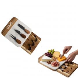 Personalized Premium Marble And Acacia Wood Charcuterie Set With Hidden Utensil Drawer
