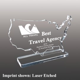 Small USA Shaped Etched Acrylic Award with Logo  Small USA Shaped Etched Acrylic Award with Logo