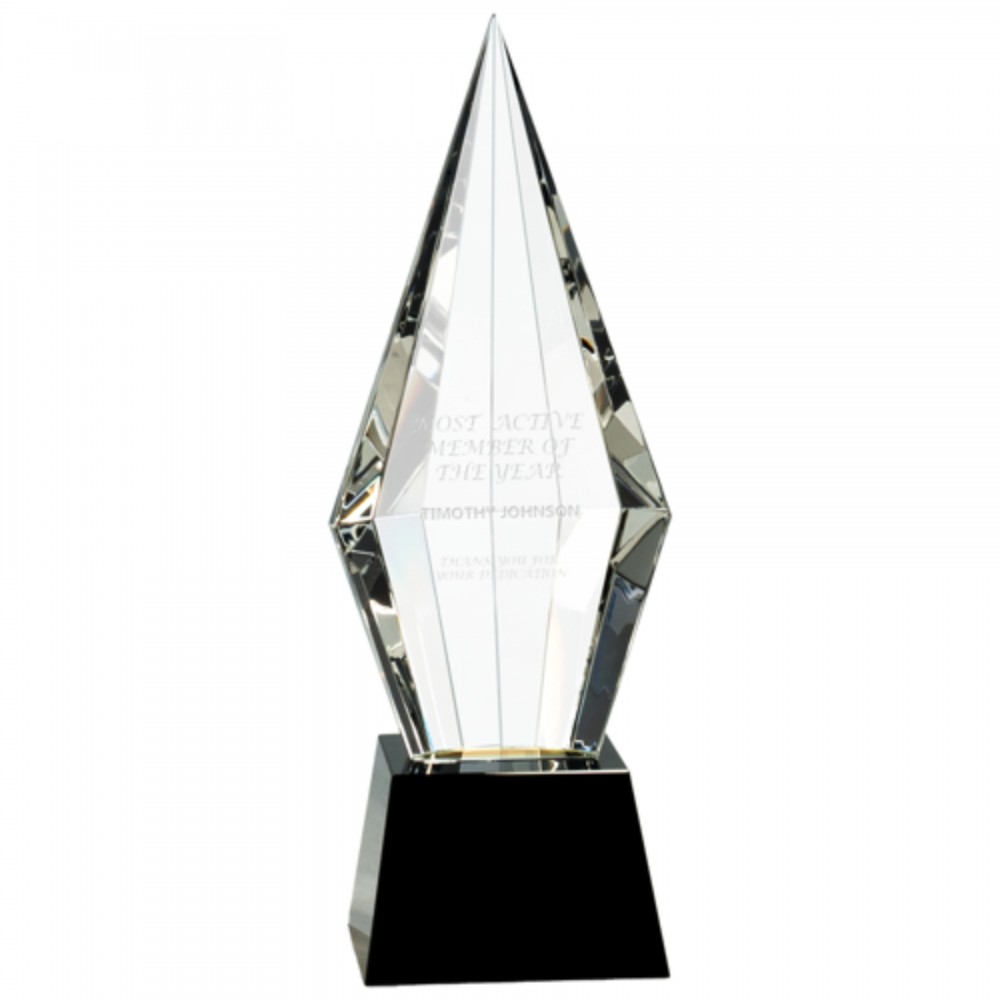 Obelisk Facet Crystal on Black Pedestal Base Award with Logo Obelisk Facet Crystal on Black Pedestal Base Award with Logo