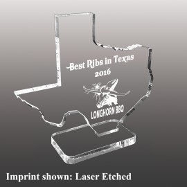 Custom Small Texas Shaped Etched Acrylic Award  Custom Small Texas Shaped Etched Acrylic Award