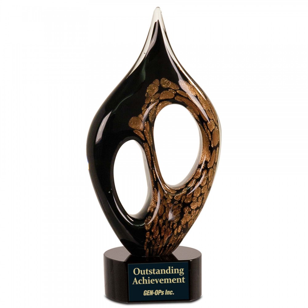 10.25" Black & Gold Coral Art Glass Award with Logo 10.25" Black & Gold Coral Art Glass Award with Logo