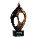10.25" Black & Gold Coral Art Glass Award with Logo