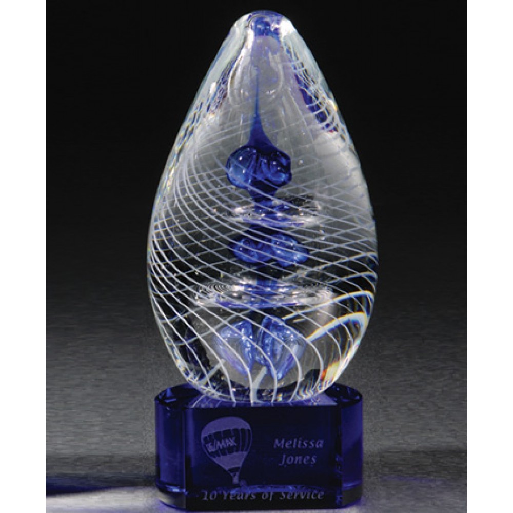 Logo Imprinted Omtimaxx Art Glass Blue Harmony Award w/Cobalt Blue Base