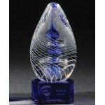 Logo Imprinted Omtimaxx Art Glass Blue Harmony Award w/Cobalt Blue Base
