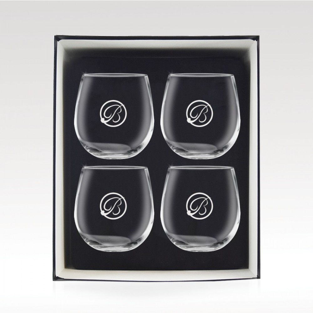 16 oz Stemless Red Wine Glass Set - 4 with Logo