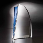 Custom Etched 11" Destiny Crystal Award w/Blue Accent