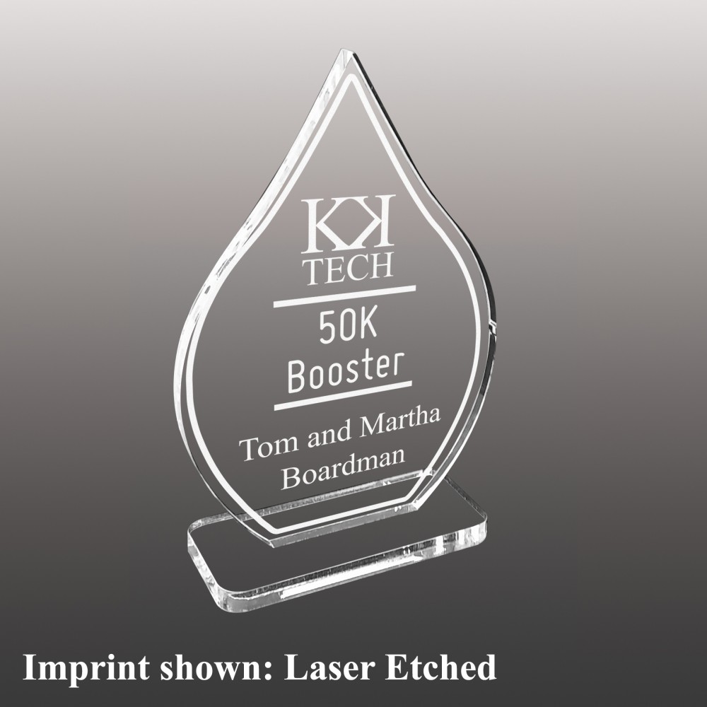 Large Droplet Shaped Etched Acrylic Award with Logo