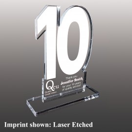 Small 10 Shaped Etched Acrylic Award with Logo