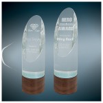 Sierra Glass Cylinder on Walnut Base Awards with Logo