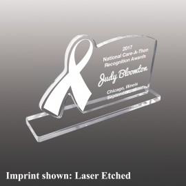 Small Awareness Ribbon Etched Acrylic Award with Logo  Small Awareness Ribbon Etched Acrylic Award with Logo