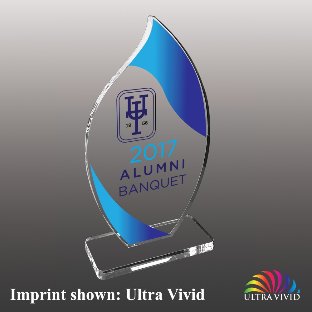 Small Flame Shaped Ultra Vivid Acrylic Award with Logo