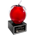 Custom Etched Red and Clear Glass Apple with Black Base 5 3/4"