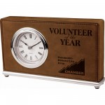 7 1/2" x 4 1/2" Dark Brown Laser engraved Leatherette Horizontal Desk Clock Custom Etched