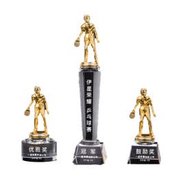 Creative Gold-Plated Ping Pong Boy Trophy With Crystal Base with Logo