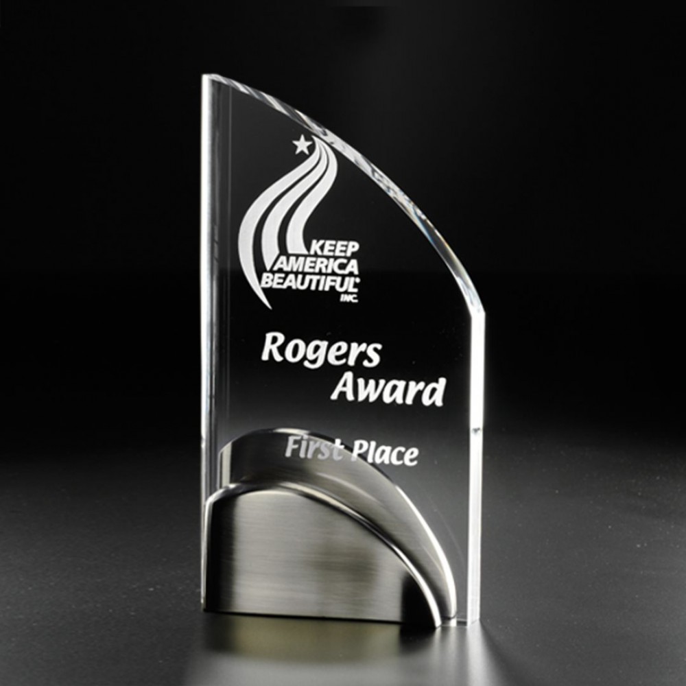 Logo Branded Wave Award - Acrylic/Satin Nickel 8" Logo Branded Wave Award - Acrylic/Satin Nickel 8"