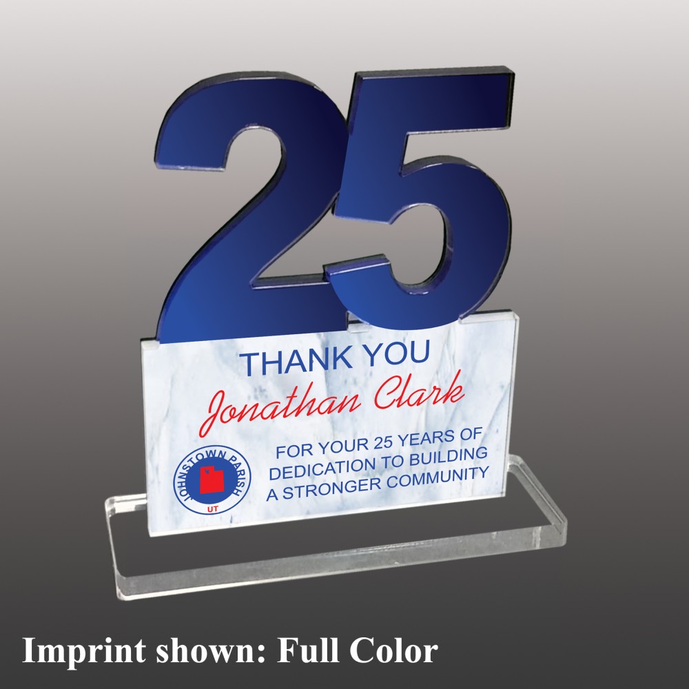 Small 25 Shaped Full Color Acrylic Award with Logo