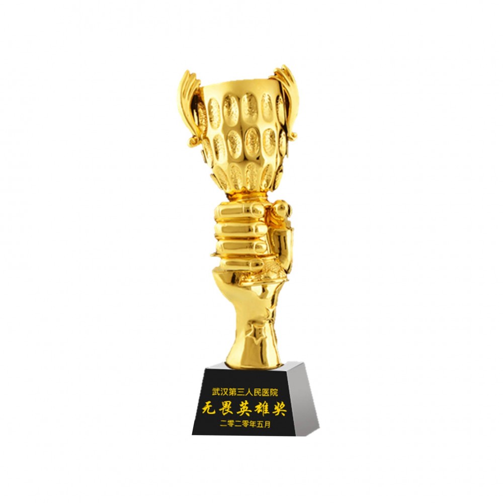 Golden Victory Resin Trophy With Custom Award Base with Logo