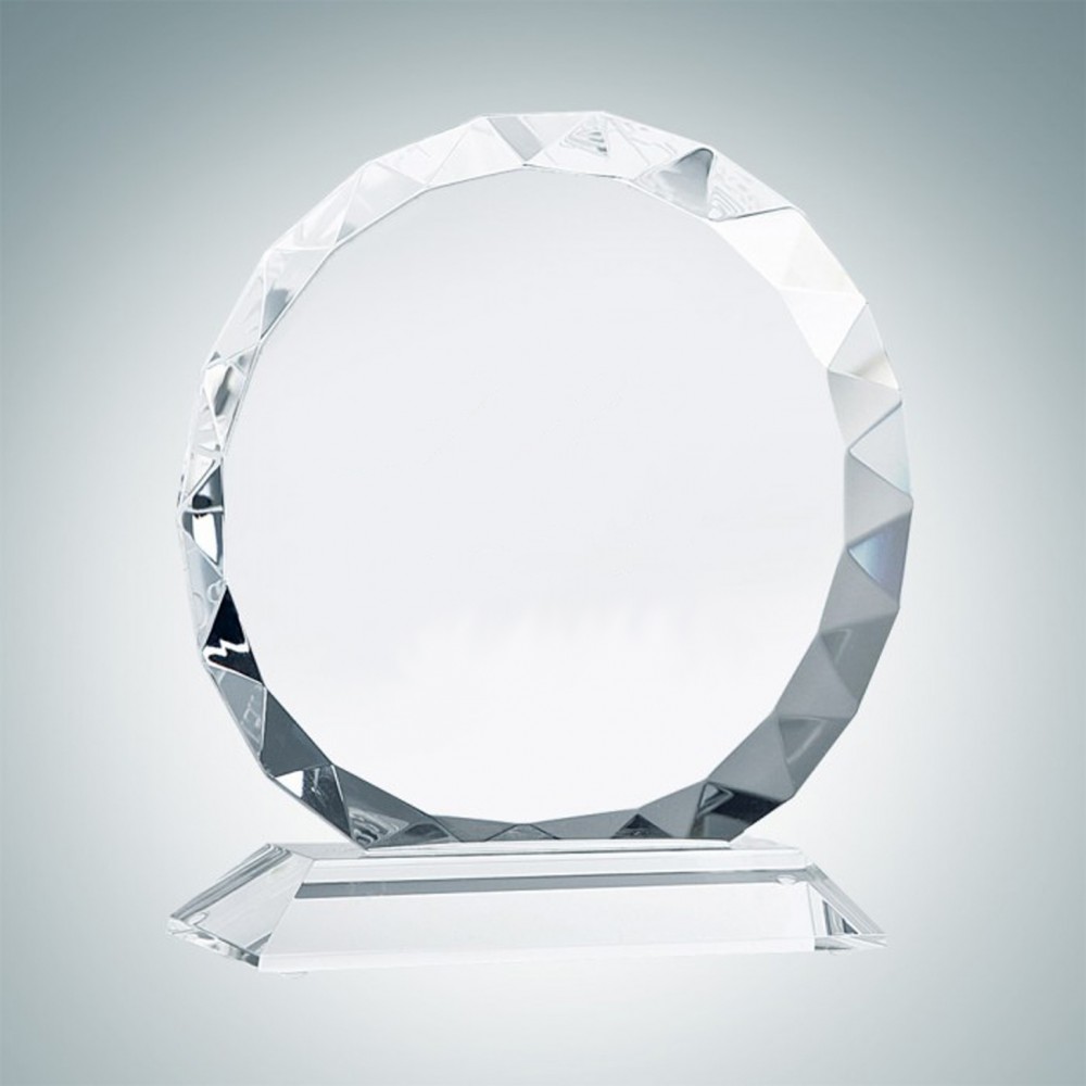 Laser-etched Sunflower Circle Optical Crystal Award Plaque w/Base (Large) Laser-etched Sunflower Circle Optical Crystal Award Plaque w/Base (Large)