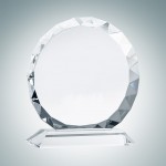 Laser-etched Sunflower Circle Optical Crystal Award Plaque w/Base (Large)