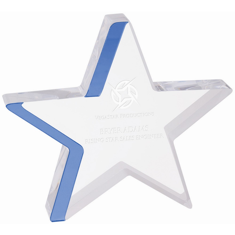 6 3/4" x 6" Star Acrylic with Blue Edge Custom Etched 6 3/4" x 6" Star Acrylic with Blue Edge Custom Etched
