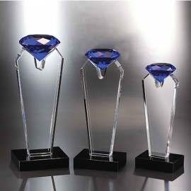 Logo Branded 8" Crown Jewel Crystal Award w/Blue Diamond