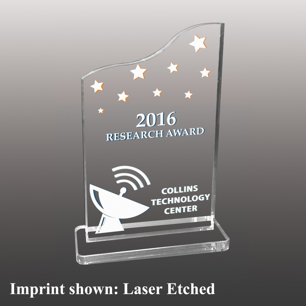 Small Wavy Top Rectangle Shaped Etched Acrylic Award with Logo