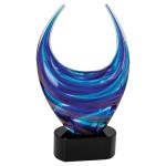 12" Glass Blue Rising Award with Logo