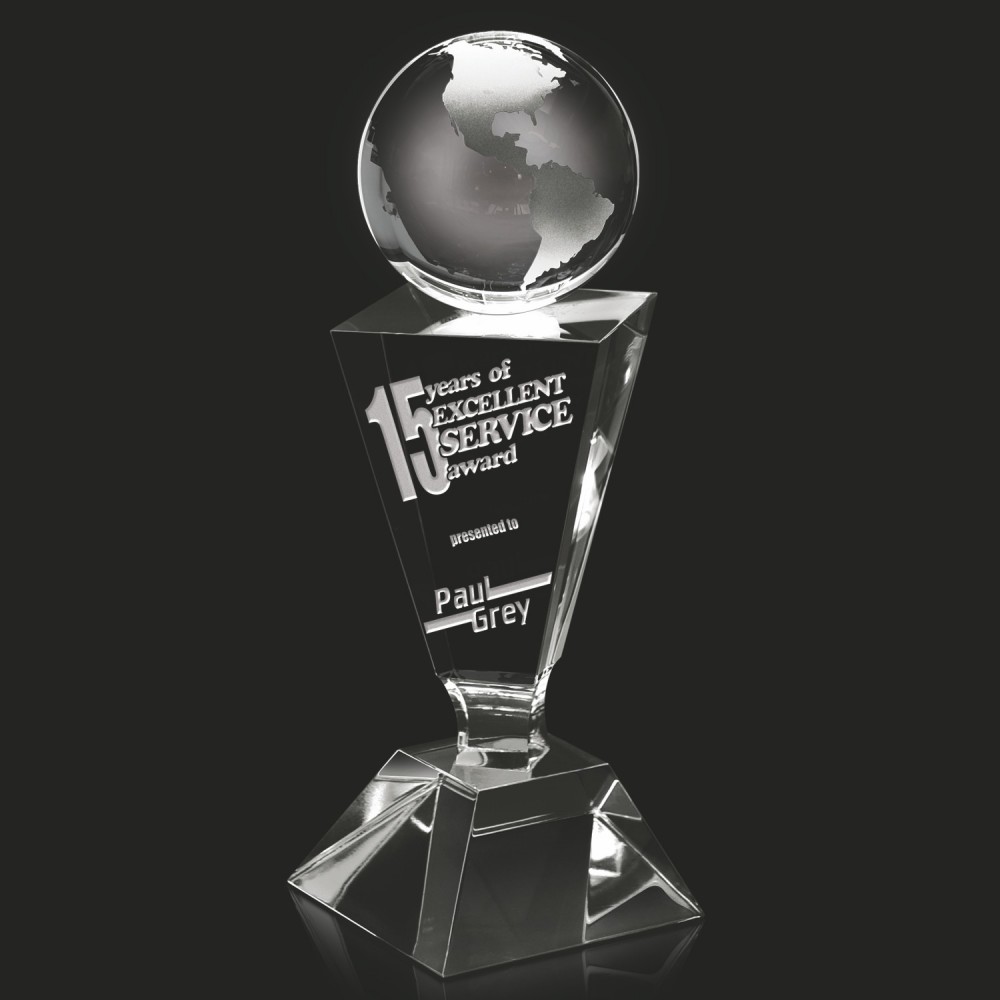 Logo Branded Intrigue Globe Crystal Award 10" Logo Branded Intrigue Globe Crystal Award 10"