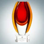 Logo Imprinted Art Glass Sunfire Red Vase w/Base