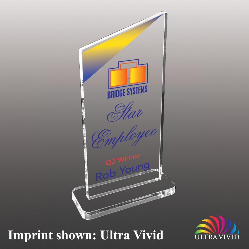 Customized Small Angled Top Rectangle Shaped Ultra Vivid Acrylic Award Customized Small Angled Top Rectangle Shaped Ultra Vivid Acrylic Award