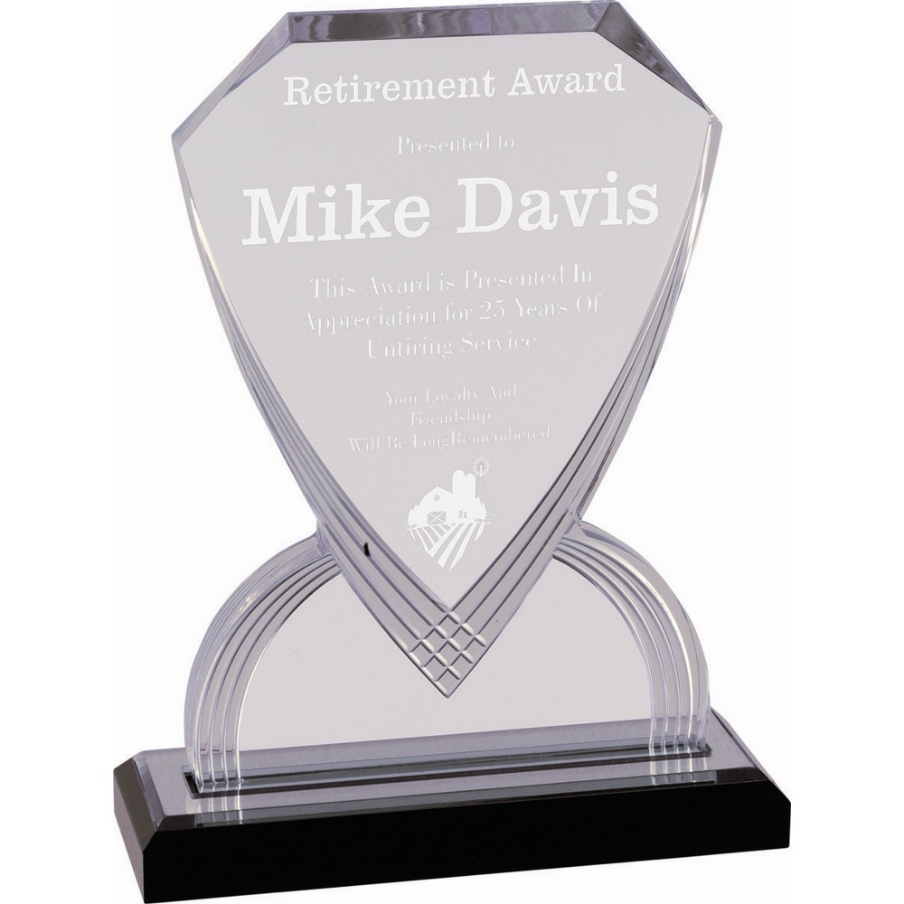 Laser-etched 9" Silver Carved Shield Impress Acrylic Laser-etched 9" Silver Carved Shield Impress Acrylic