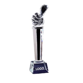 Custom Big Thumb Up Design Crystal Prize Trophy With Base with Logo