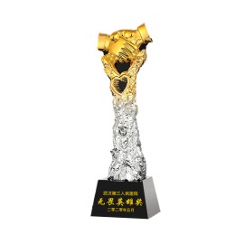 Shake Hand Shape Award Golden Gradient Resin Trophy with Logo