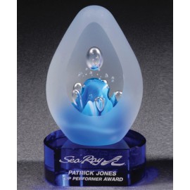 Omtimaxx Art Glass Blue Stop Action Award w/Cobalt Blue Base Logo Imprinted