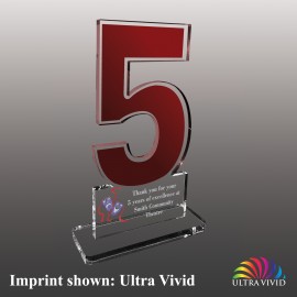 Promotional Medium Number 5 Shaped Ultra Vivid Acrylic Award