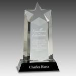 9.25" Crystal Star Column on Black Pedestal Base with Logo