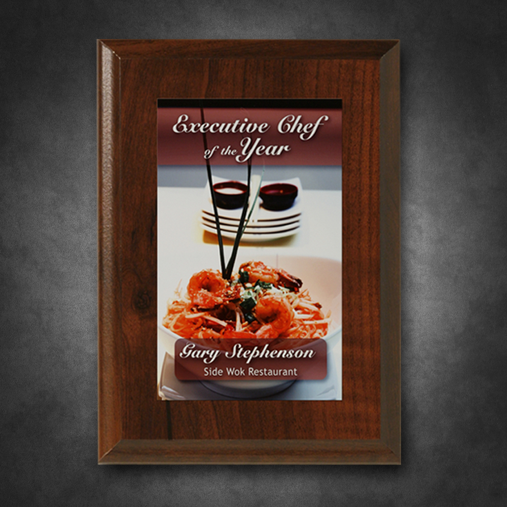Customized Econo Cherry Plaque 5" x 7" with Sublimated Plate