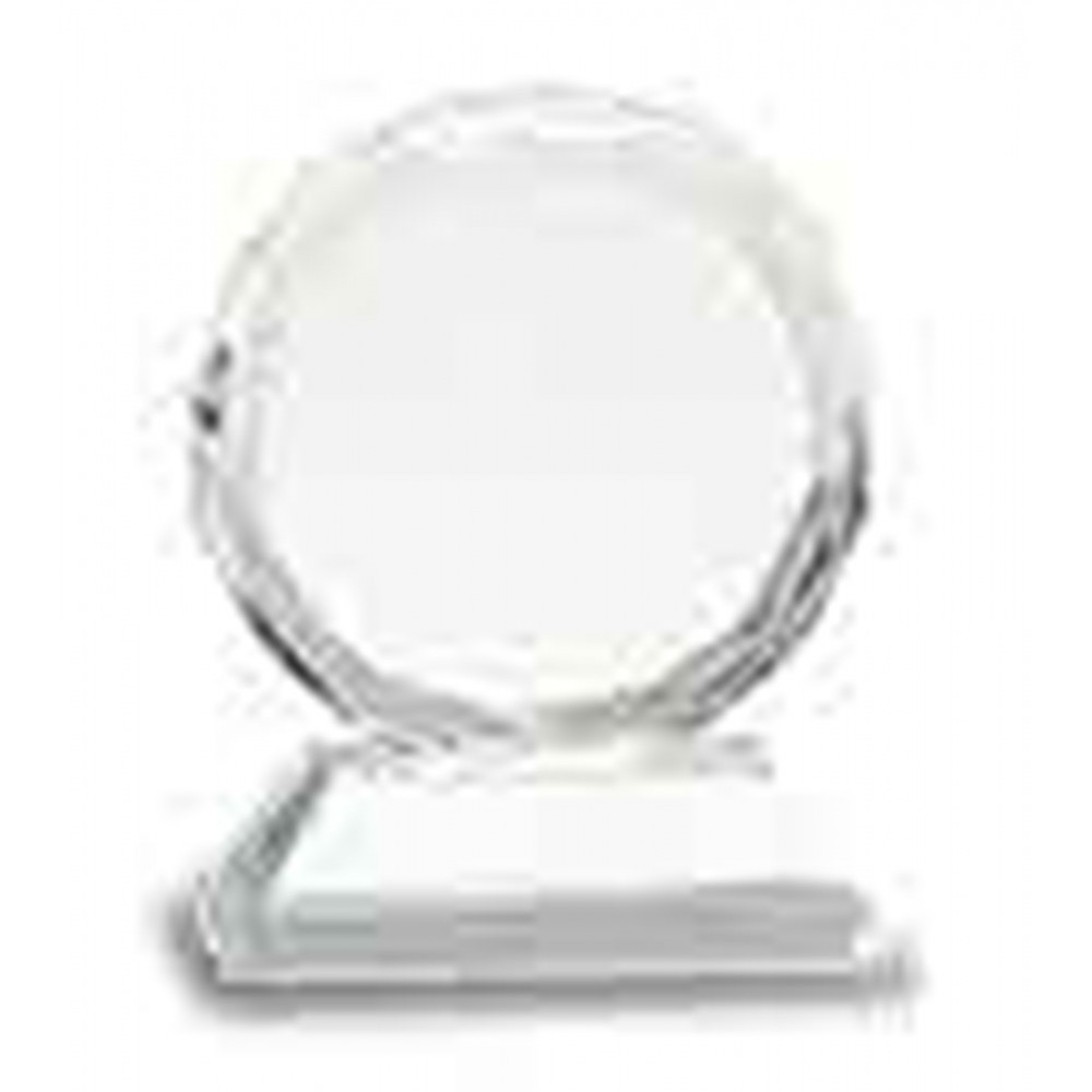 Custom Etched 3" Round Facet Crystal on Clear Pedestal Base Custom Etched 3" Round Facet Crystal on Clear Pedestal Base