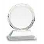 Custom Etched 3" Round Facet Crystal on Clear Pedestal Base