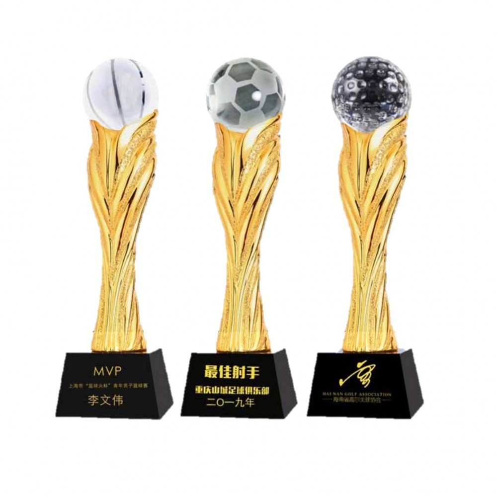 Customized Sports Gold-Plated Trophy Crystal Award With Resin Base with Logo