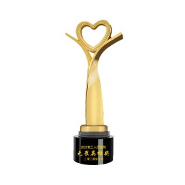 Love Heart Shape Gold Plated Metal Trophy With Base with Logo  Love Heart Shape Gold Plated Metal Trophy With Base with Logo