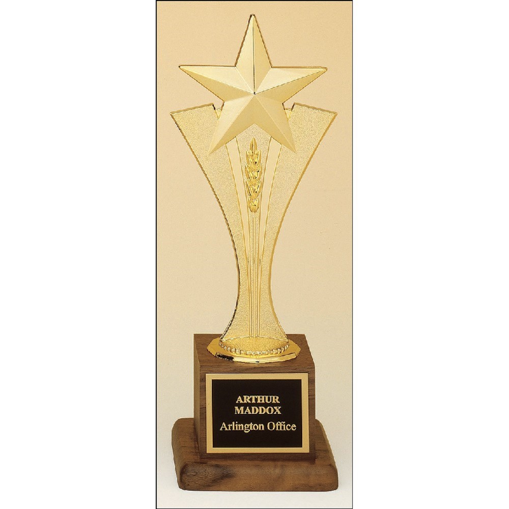 Star Riser Casting on a Solid Walnut Base. Laser-etched Star Riser Casting on a Solid Walnut Base. Laser-etched